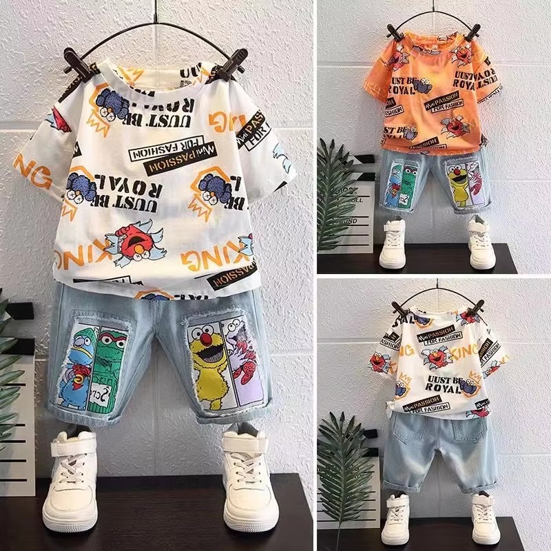 Baby Clothing Drawing - Sevimli Karikatür Baskılı Kısa Kollu Pamuklu
