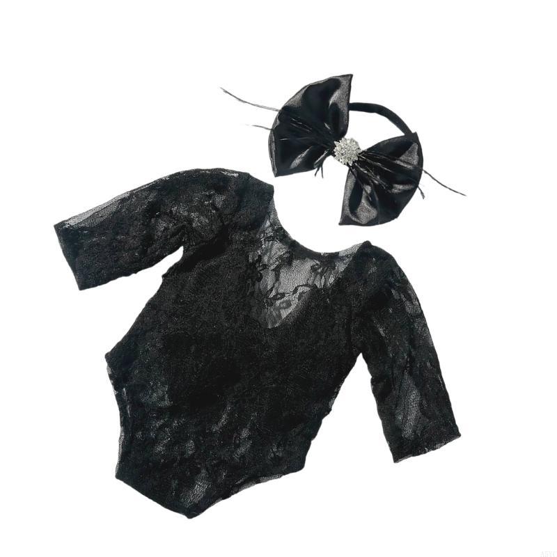Baby Clothing Unique - A5YC Güzel Dantel Romper ve Kafa