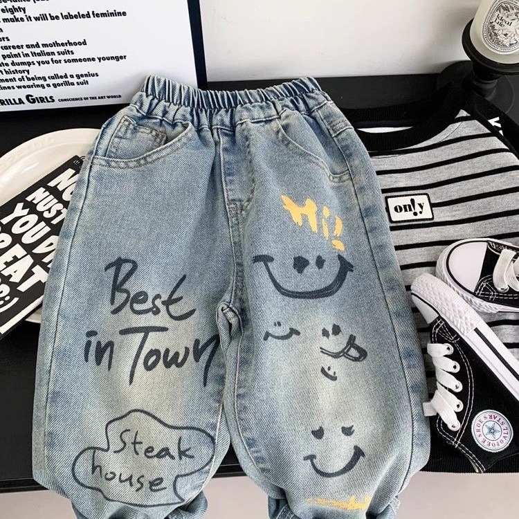 Baby Clothing Drawing - Bebek Erkek Gevşek Fit Pamuk Graffiti