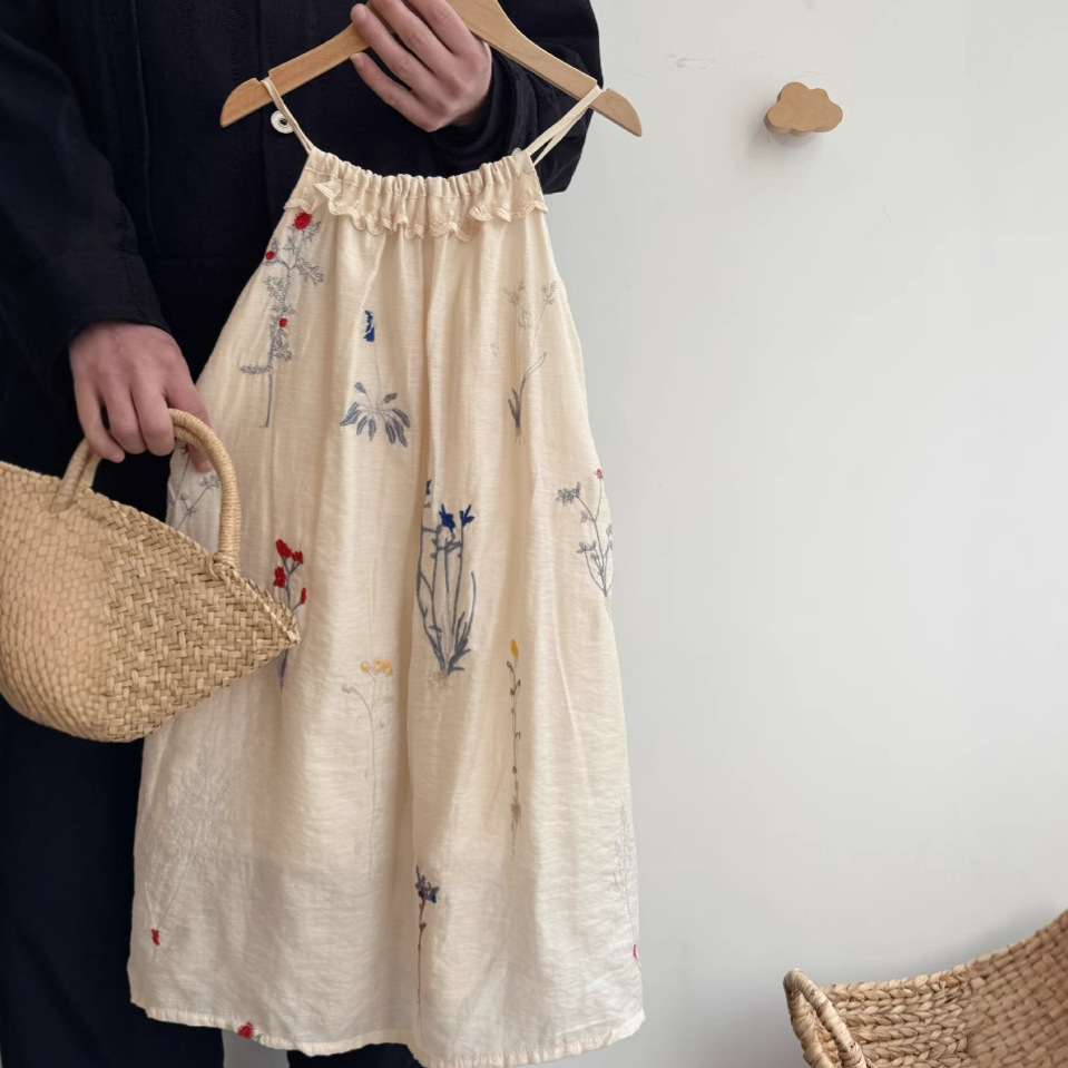 Baby Clothing Korea - 2025 Mori Pastoral Elbise Kız Çiçek
